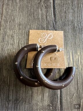 Plunder- Brown Wood Hoop Earrings with Gold Studs